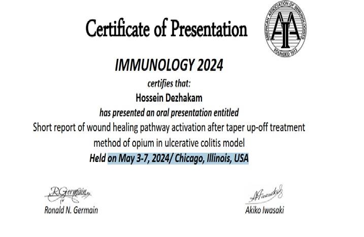 Certificate of Presentation by IMMUNOLOGY 2024